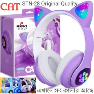 CAT STN-28 Over Ear Music Headset Glowing Ear Headphones Foldable Wireless BT5.0 Earphone with Mic AUX IN TF Card MP3 Player Colorful LED Lights for PC Laptop Computer Mobile Phone