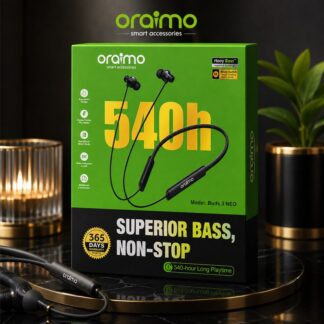 Special Price | Oraimo Buds 3 NEO Wireless Neckband | 540H Long Battery | Heavy Bass | ENC HD Calling | Magnetic Earbuds | Black