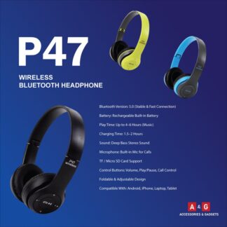 P47 Wireless Bluetooth Headphone – Heavy Bass Sound | Adjustable | Memory Card Support