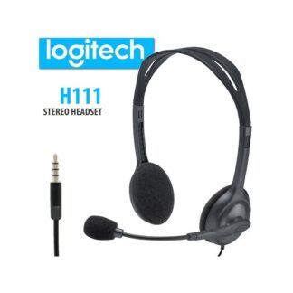 Logitech H111 Wired Headset, Stereo Headphones with Noise-Cancelling Microphone, 3.5 mm Audio Jack, Laptop/Smartphone/Tablet - Black