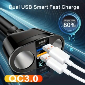 100W Car PD Charger Adapter 2USB Dual Car Cigarette  Expands QC3.0 Universal Car Super Fast Power Charger Mobile Phone