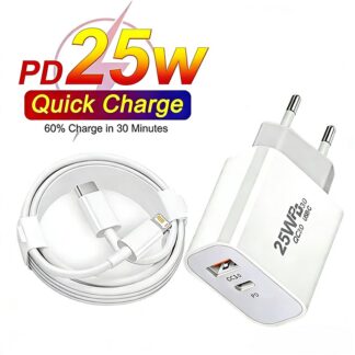 25W PD USB A+C EU Fast Charger For iPhone 11 12 13 Mini 14 Pro Max X XR XS Max 6S 7 8 14 Plus SE 2020 Rapid Charging USB-C Cable