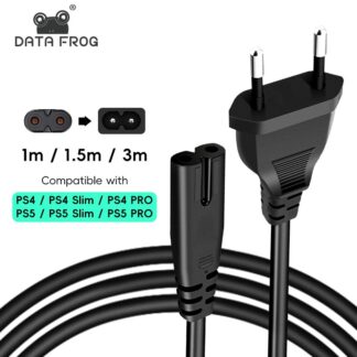 DATA FROG 1m 1.5m 3m EU Plug 2-Prong AC Power Supply Cable AC Plug Power Extension Cord for PS4 PS5 Xbox Computer Laptop PC TV
