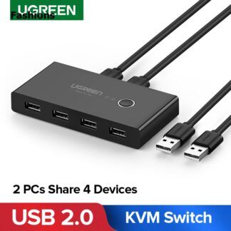 Fashions UGREEN USB Switch Selector 2 Computers Sharing 4 USB Devices USB 2.0 Peripheral Switcher Box Hub for Mouse, Keyboard, Scanner, Printer, PCs with One-Button Swapping and 2 