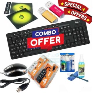 Basic Gaming Setup Combo Pack Computer Accessories Combo | USB Wired Keyboard + Optical Mouse + Mouse Pad + USB Hub + Card Reader + Screen Cleaner Special Offer Discount