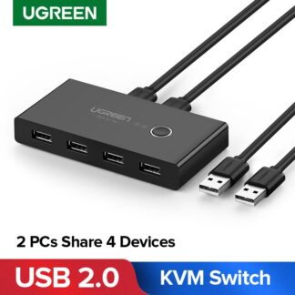 （NEW） USB Switch Selector 2 Computers Sharing 4 USB Devices USB 2.0 Peripheral Switcher Box Hub for Mouse, Keyboard, Scanner, Printer, PCs with One-Button Swapping and 2 Pack USB A