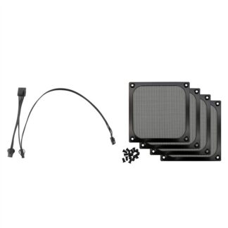 4Pack 120mm Computer Fan Filter Grills Wire Mesh with 5Pin 1 to 3 Peripheral 4 Pin Molex IDE 5P PSU Supply Cable