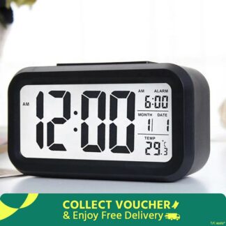 Upgraded Digital Alarm Clock LED Digital Desk Clock Table Electronic Clock Sound Control Backlight Alarm Clocks Bedroom Bedside Kid Home Decor Despertador 4.3" LED Display with Tem