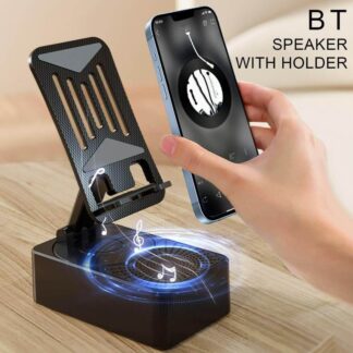 Foldable Mobile Phone Desk Holder,Wireless Speaker with Stand - 3 in 1 Mobile Phone Holder,360 Rotating Phone Stand,Phone Stand with Speaker, Cellphone Holder with Bluetooth Speake