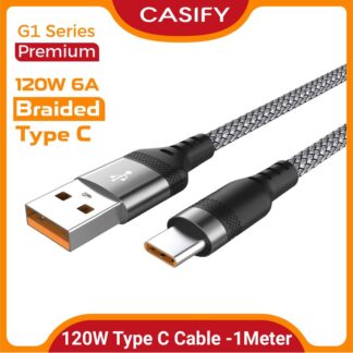 CASIFY G1 120W 6A Type C Fast Charging Cabe Type C 120W Cable Data Cable Metal Type C Cable Nylon Braided Type C Cable 120W 1M