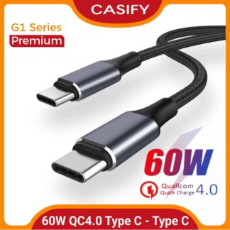 CASIFY G1 60W Type C To Type C Cable Super Fast USB C To USB C Fast Charging Cable Nylon Braided USB C Cable Support 5A 1 M