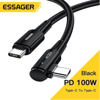 Essager PD 100W 60W USB Type C To Type C Data Cable 90 Degree Angle For Samsung Huawei Fast Charging Type-C Date Wire iPad MacBook Pro