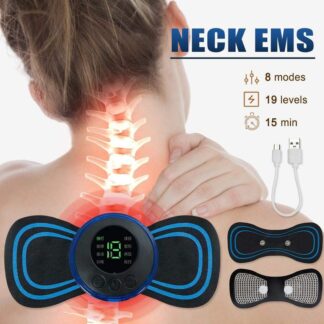 Mini Electric Neck Massager Back Body Portable With USB Charging Cable,EMS Electric Pulse Neck Massager Cervical Massage Patch Back Sticker Muscle Stimulator Portable Relief Pain R