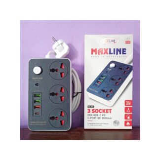 Maxline ML-804, 3 Socket & 4 USB With Lightning Port Fast Charging PD20W QC3.0 Multiplug Power Strip USB-C Output: 20W max (PD3.0)