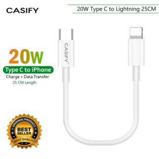 CASIFY X3 20W Type C to Lightning iPhone Fast Charging 25CM Short Data Cable Silicone 60Watt 25 CM Short PD Cable Type C to iPhone White