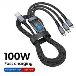3 In 1 100W USB Type C Fast Charging Cable For iPhone Xiaomi Poco Huawei Samsung Micro USB Type C Multi Port Charging Wire