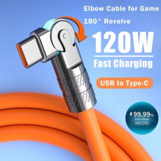 120W 7A Fast Charge USB Type C Cable 180 Degree Rotation Elbow Cable for Game for  Redmi  Phone Charger USB C Cable