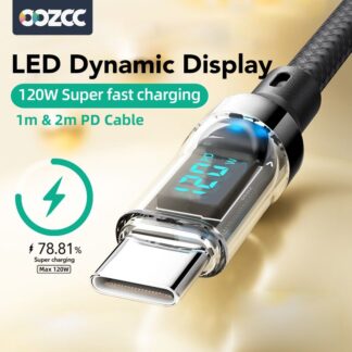 OOZCC LCD Watt Display Cable, Max 120W Super Fast Charging USB Type C Cable Data Transfer, USB A to Lightning for IPhone14 Pro