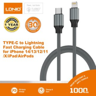 LDNIO 30W Fast Charging Cable, Type-C to Lightning Mobile Phone Charging Cable-1M
