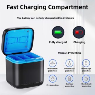 For Gopro Hero 13 Battery Fast Charger 3-Ways Charging Battery Storage Box with Memory Card Slot For GoPro Hero13 Action Camera